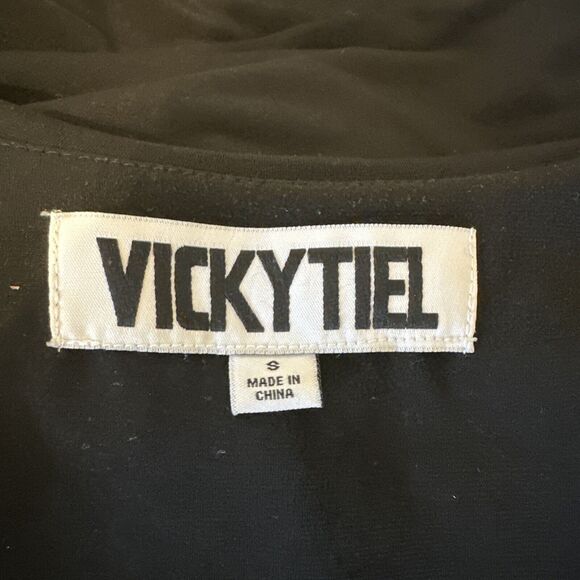 Vicky Tiel Womens Wrap Dress S Small Black Jersey Midi High Low Short Sleeve - Picture 7 of 8